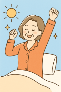 女性がよく眠れて爽快なイラスト