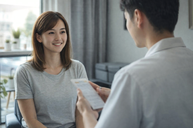 施術計画の説明を受ける女性